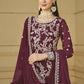Burgundy Wine Embroidered Georgette Gharara Style Suit - Emponline | Swadesiicart
