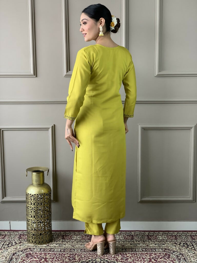 Lemon Viscose chanderi Stitched Suit With Dupatta - Tanisha | Swadesiicart