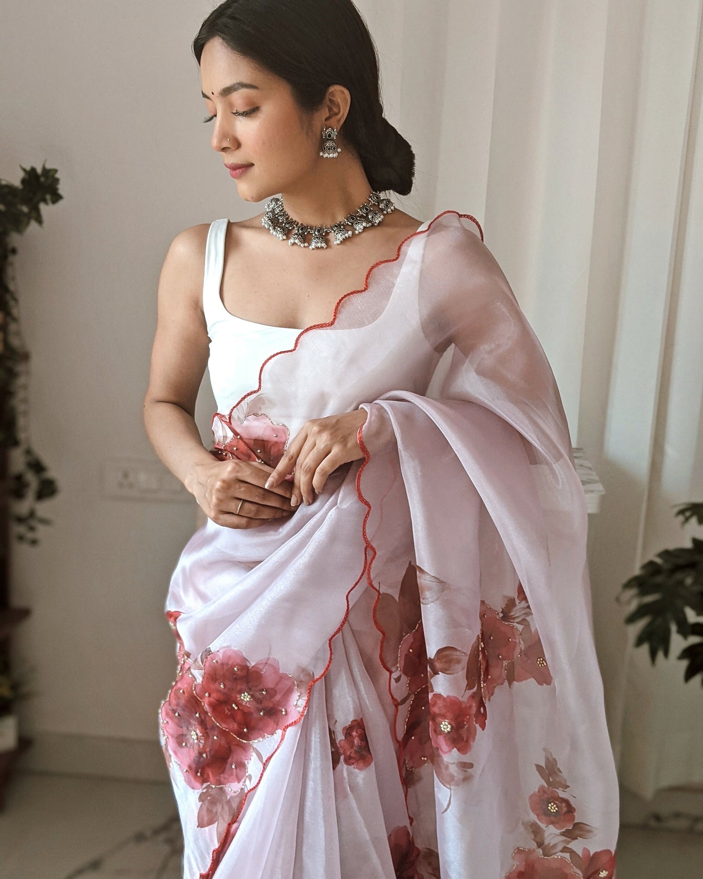 Vamsee Pinki Khatali Pink Organza Saree - Swadesiicart