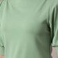 Myshka Women's Sea Green Solid Boat Neck Party Top With Trousers Co-ord set - Swadesiicart