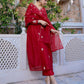The52 Red Beautiful Embroidered Chanderi Fabric Flared Kurta, Pant and Dupatta Set - Swadesiicart