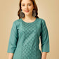 Jyoti Fashion Women's Teal Cotton Blend Embroidered Kurta Pant Set | Swadesiicart
