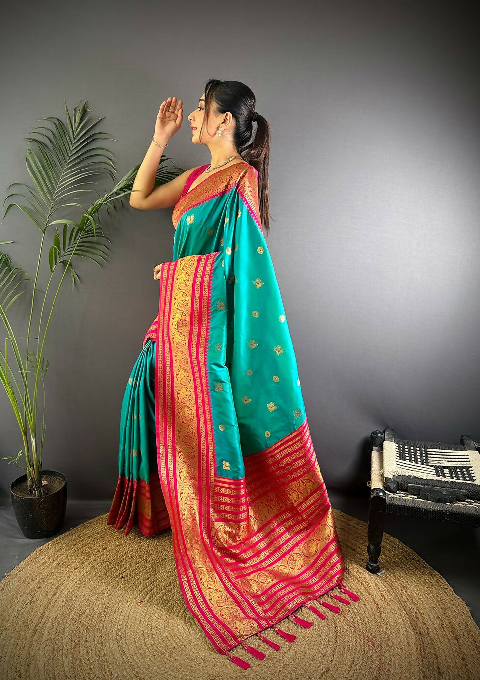 Joban Fashion Banarasi Turquoise Woven Soft Silk Saree | Swadesiicart