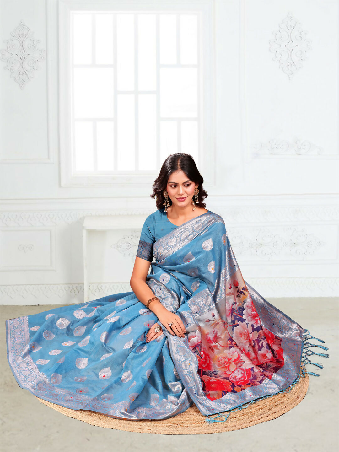 Shree Shyam Fashion Linen Cotton Sky Blue Saree