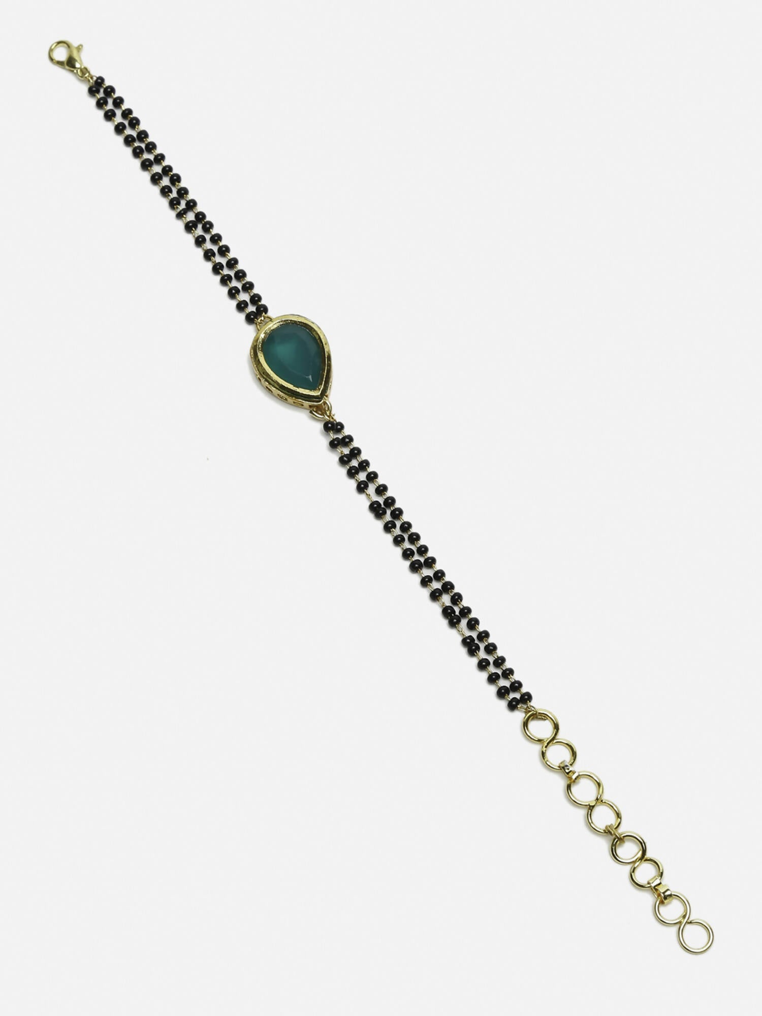 Women's Black Gold-Toned Gold-Polished Kundan Studded Charm Mangalsutra Bracelet - Ruby Raang - Swadesiicart