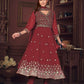 Jyoti Fashion Women's Maroon Georgette Embroidered Anarkali Kurta Pant Set With Dupatta | Swadesiicart