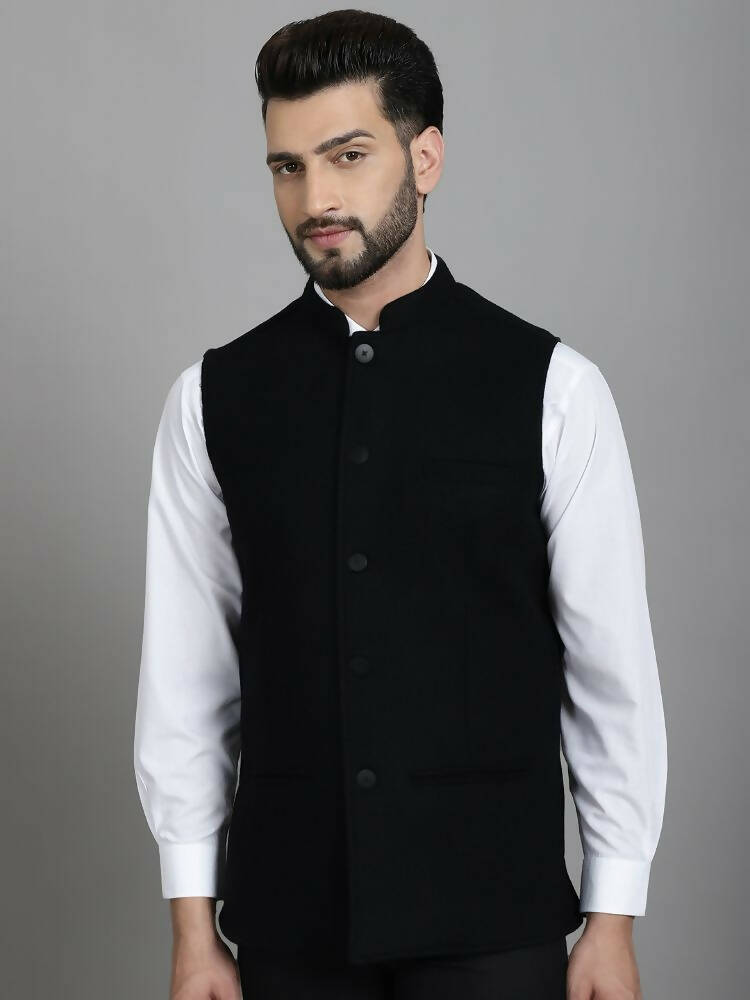Even Apparels Nehru Jacket With Welt Pockets - Black | Swadesiicart