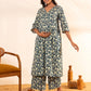 Janasya Teal Blue Cotton Floral Printed Casual Maternity Set | Swadesiicart
