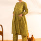 Janasya Olive Cotton Printed Gathered Kurta Set | Swadesiicart