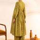 Janasya Olive Cotton Printed Gathered Kurta Set | Swadesiicart