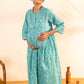 Janasya Sea Green Cotton Floral Printed Casual Maternity Set | Swadesiicart