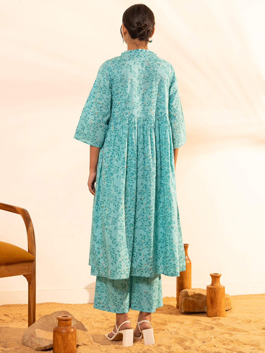 Janasya Sea Green Cotton Floral Printed Casual Maternity Set | Swadesiicart