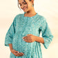 Janasya Sea Green Cotton Floral Printed Casual Maternity Set | Swadesiicart