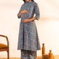 Janasya Blue Cotton Floral A-Line Kurta Set | Swadesiicart