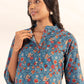 Janasya Blue Cotton Floral A-Line Kurta Set | Swadesiicart