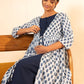 Janasya White Cotton Floral A-Line Dress | Swadesiicart
