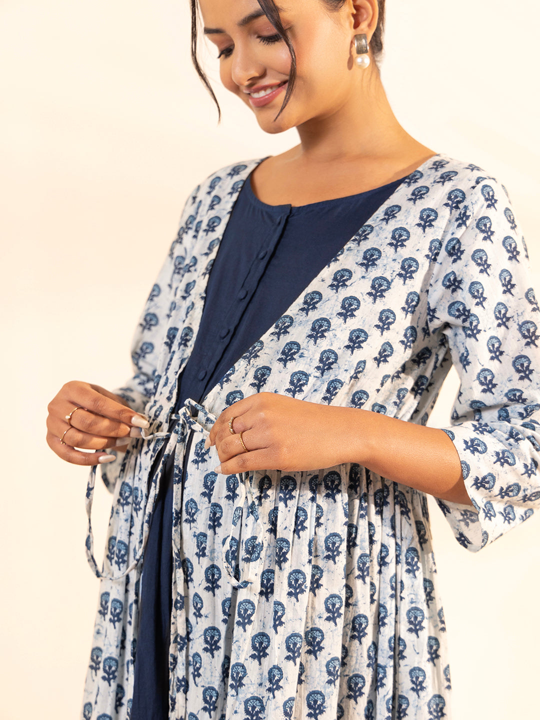 Janasya White Cotton Floral A-Line Dress | Swadesiicart