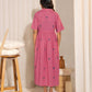 Janasya Pink Cotton Geometric Gathered Dress | Swadesiicart