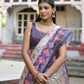 Vishnu Weaves Women's Blue Soft Tussar Silk Small Zari Woven Border Saree with Blouse - Swadesiicart