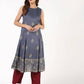 Aniyah Rayon Block Print Flared Grey Kurta (AN-150K) - Swadesiicart