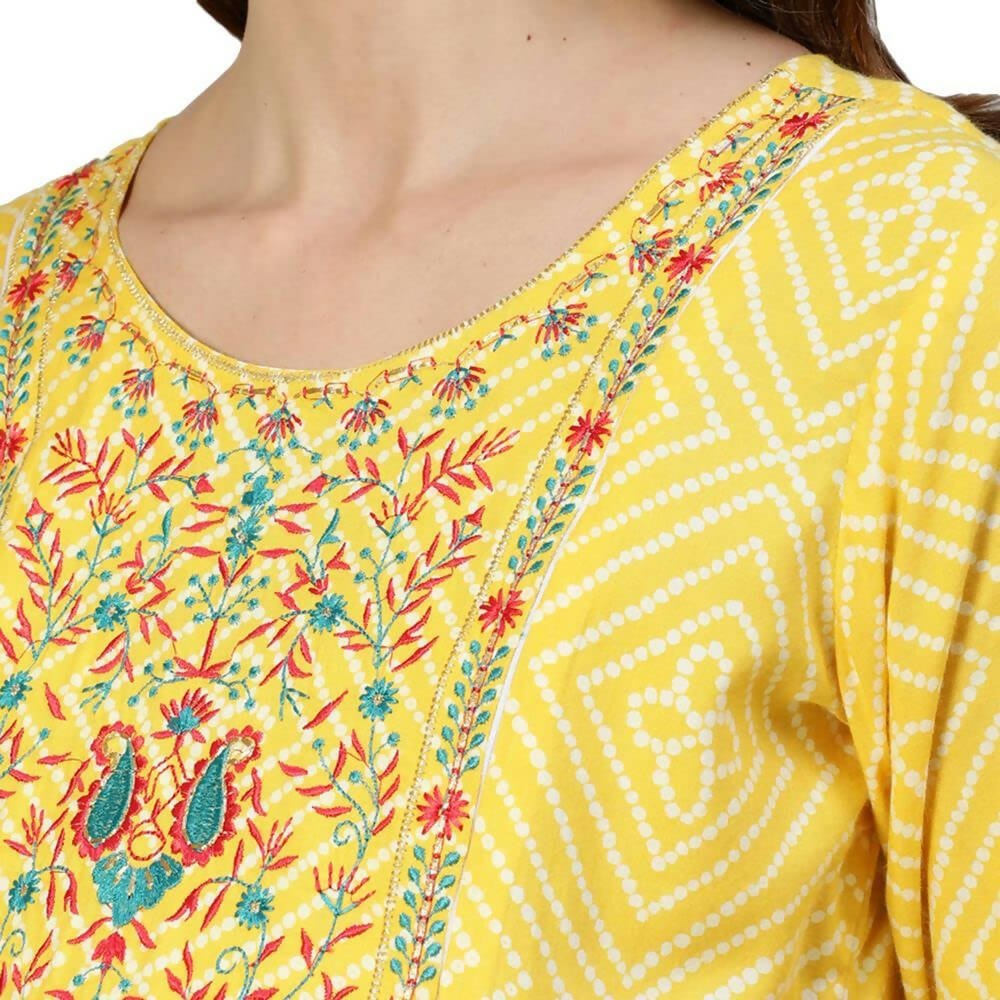 Anubhutee Women's Cotton Knee-Length Ethnic Motifs Maternity A-Line Midi Yellow Dress | Swadesiicart