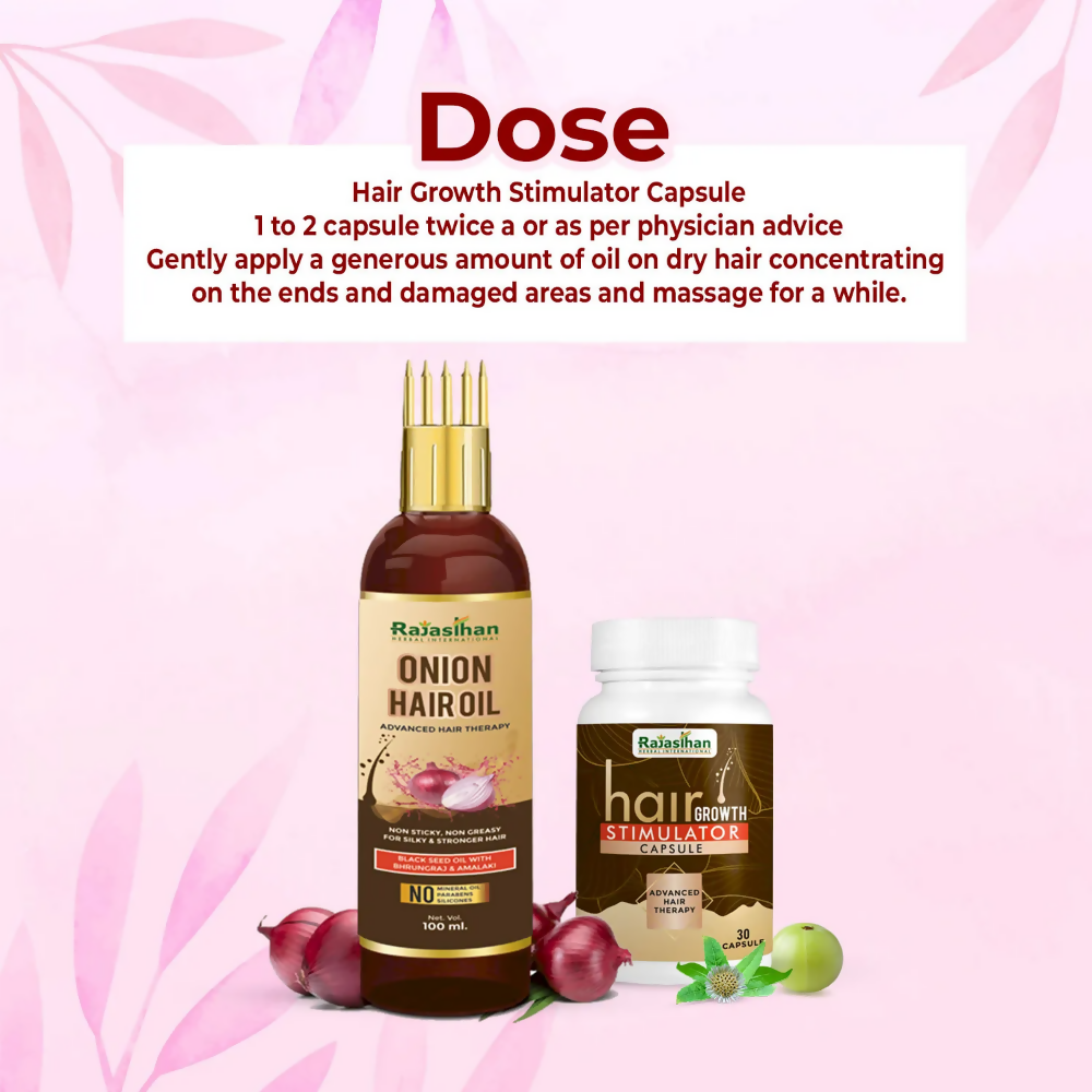 Rajasthan Herbals Onion Hair Oil & Hair Growth Stimulator Capsule Combo | Swadesiicart