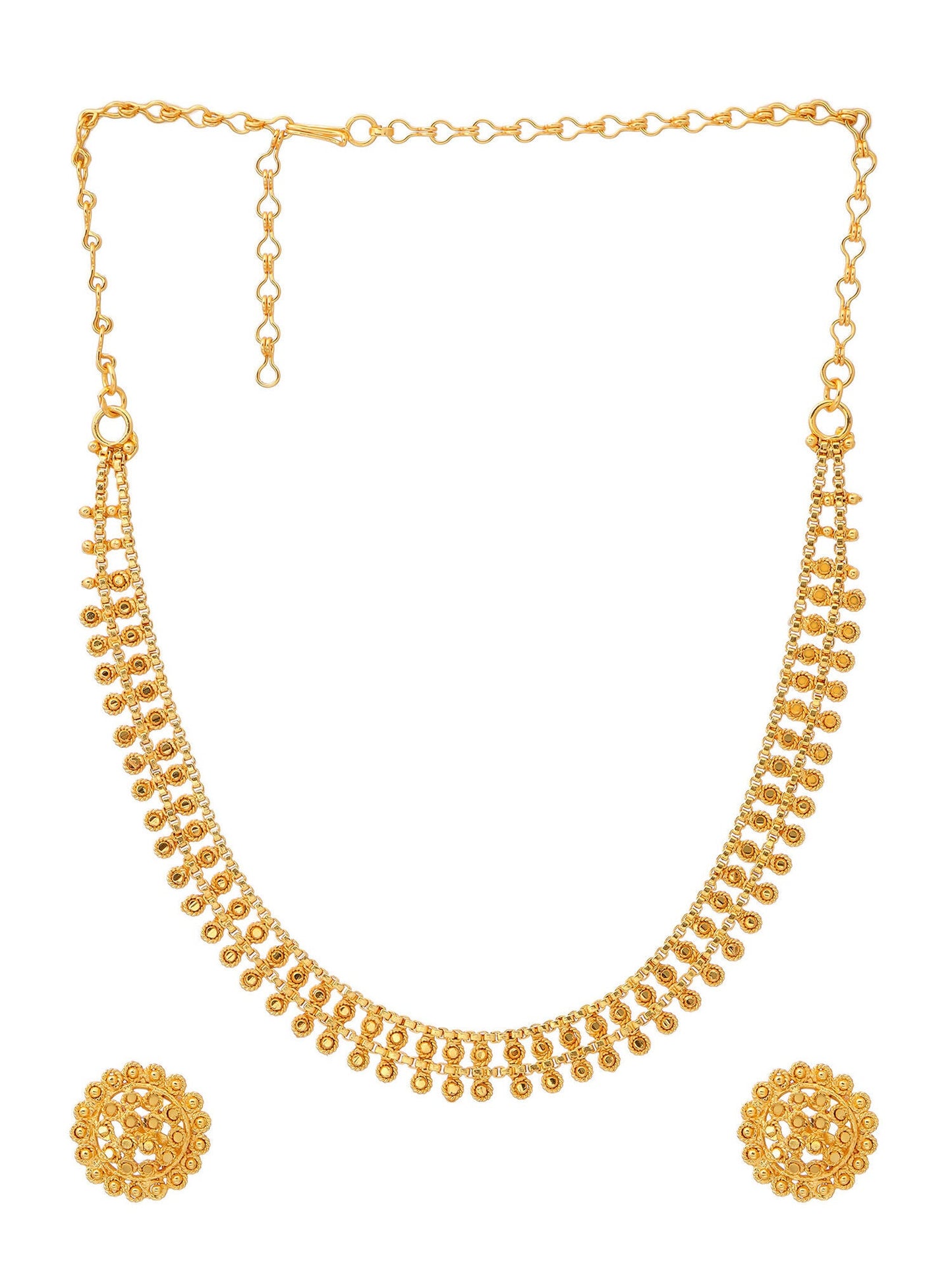 Ruby Raang Golden Necklace with Studs | Swadesiicart