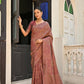 Vishnu Weaves Women's Coffee Handloom Raw Silk Saree with Blouse - Swadesiicart