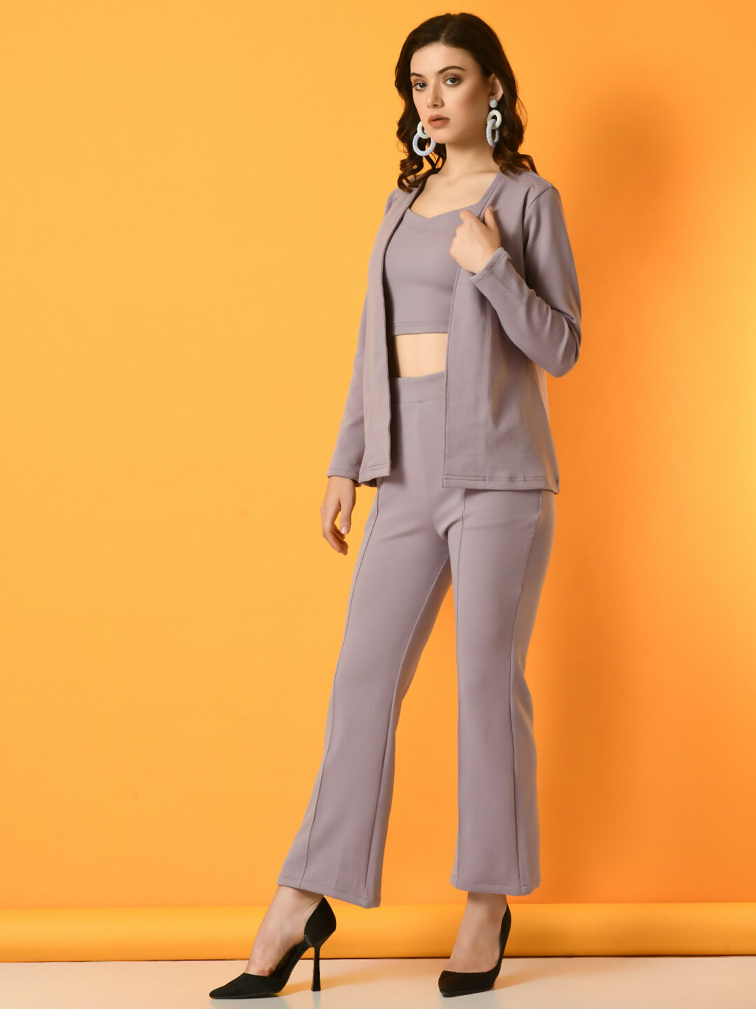 Myshka Women's Lavender Solid Coat With Trousers - Swadesiicart