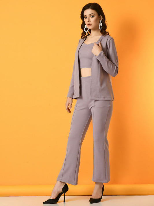 Myshka Women's Lavender Solid Coat With Trousers - Swadesiicart