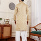 Beige Viscose Woven Jacquard Work Men's Rajwadi Kurta Set - Mahotsav
