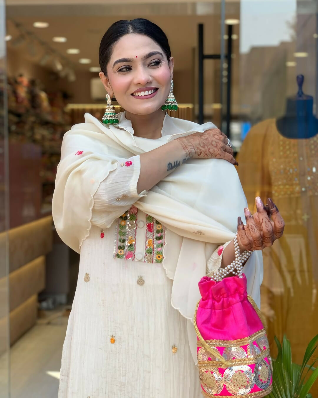 The52 Off White Women's Gorgeous Chinon Fabric Embroidered Work Straight Kurta Pant and Dupatta Set - Swadesiicart