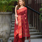 Beatitude Red Cotton Banarasi Saree | Swadesiicart