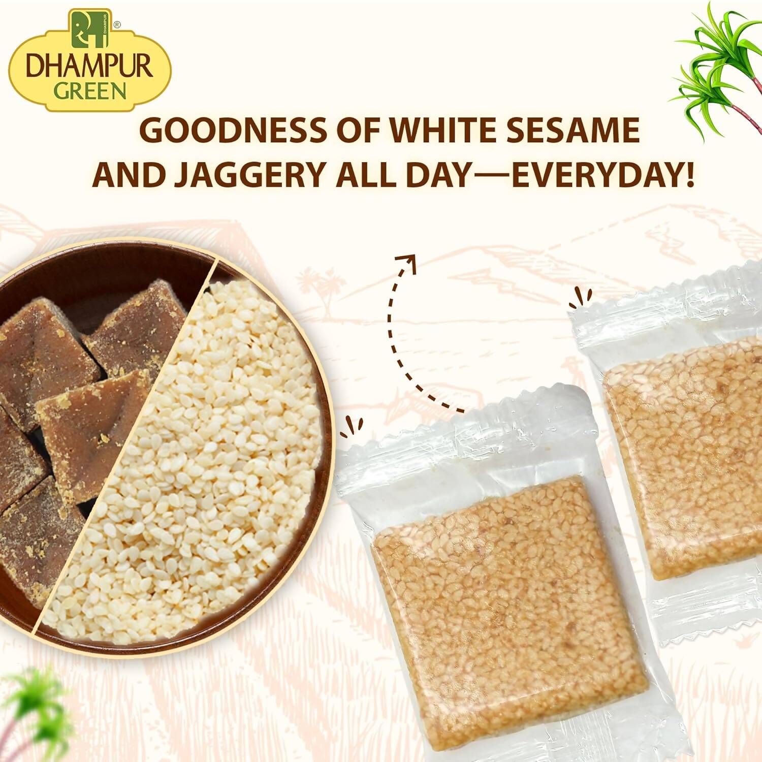 Dhampur Green Sesame Jaggery Chikki | Swadesiicart
