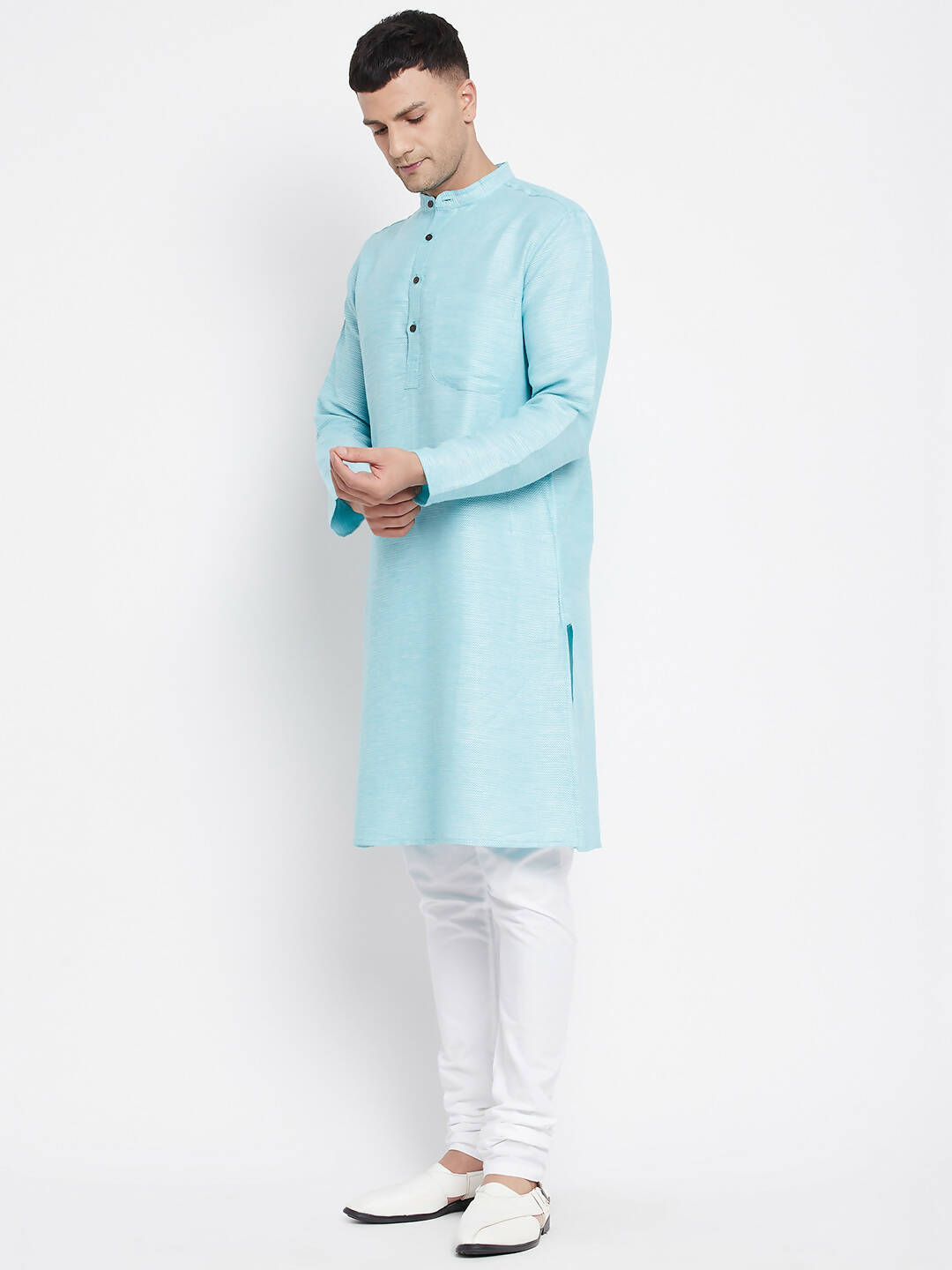 Even Apparels Blue Rayon Men's Kurta With Band Collar | Swadesiicart