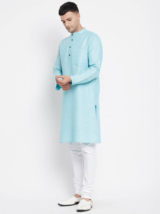 Even Apparels Blue Rayon Men's Kurta With Band Collar | Swadesiicart