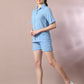 Myshka Women's Blue Solid Shirt Collar Party Shirt With Shorts Co-ord set - Swadesiicart