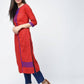 Aniyah Cotton Red Color Straight Kurta With Patchwork (AN-108K) - Swadesiicart