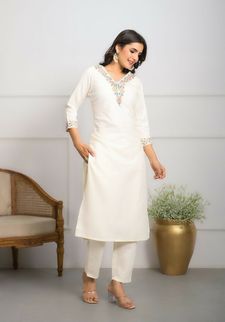 Festive Wear Ethnic White viscose blend Stitched Suit With Dupatta - Tanisha | Swadesiicart