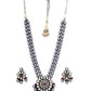 Long Kundan Neckpiece with Earrings with Multi Stones Jewellery Set (Grey) - Ruby Raang - Swadesiicart