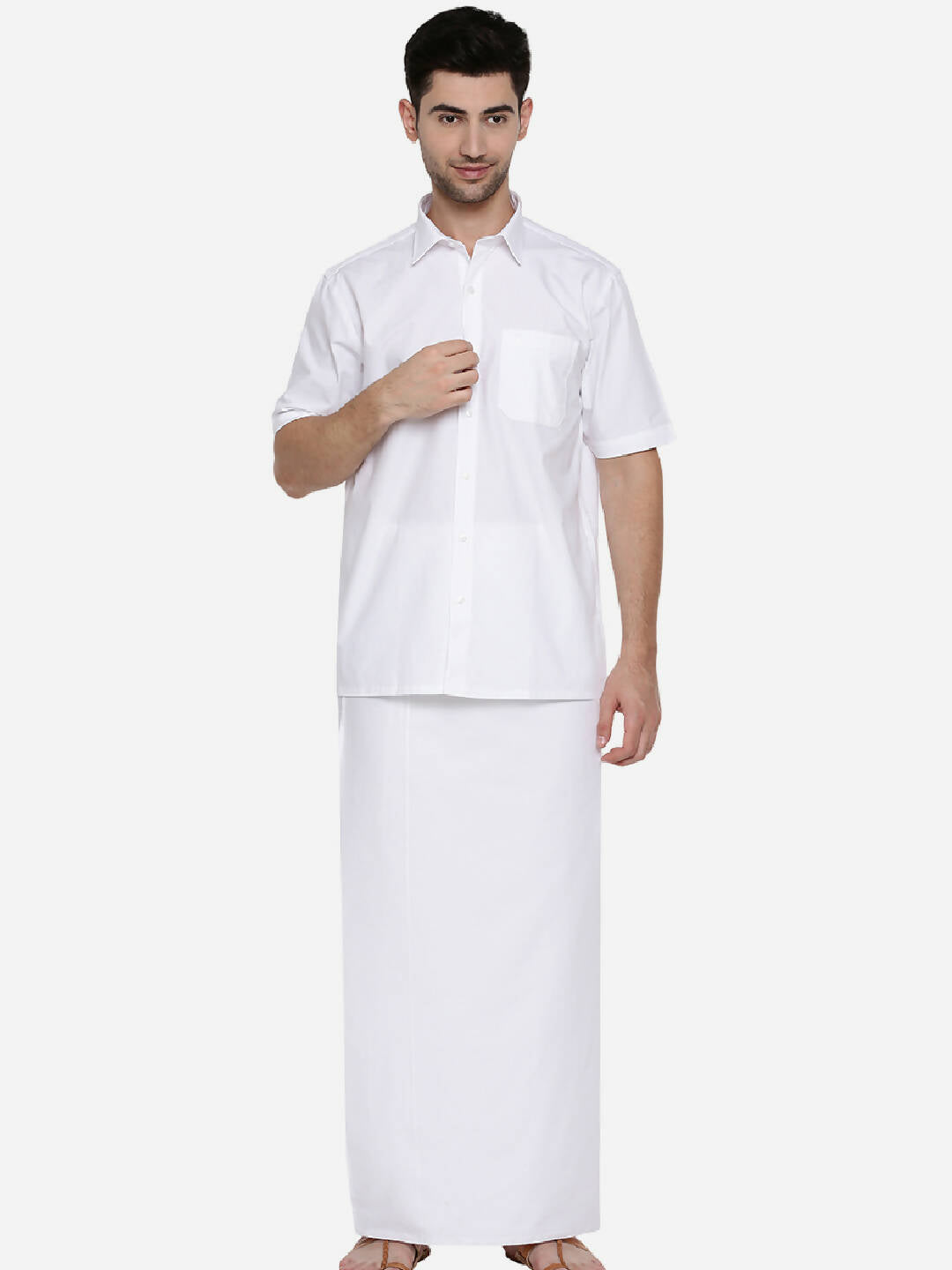 Ramraj Cotton Mens Half Sleeve Formal Poly Cotton White Shirt | Swadesiicart