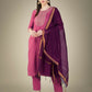 Jyoti Fashion Women's Wine Cotton Magic Slub Embroidery & Sequence work Kurta with Trouser & Dupatta | Swadesiicart