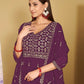 Jyoti Fashion Women's Purple Georgette Embroidered Anarkali Kurta Pant Set With Dupatta | Swadesiicart
