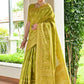 Vishnu Weaves Women's Mahendi Handloom Raw Silk Thread Weaving Saree with Blouse - Swadesiicart