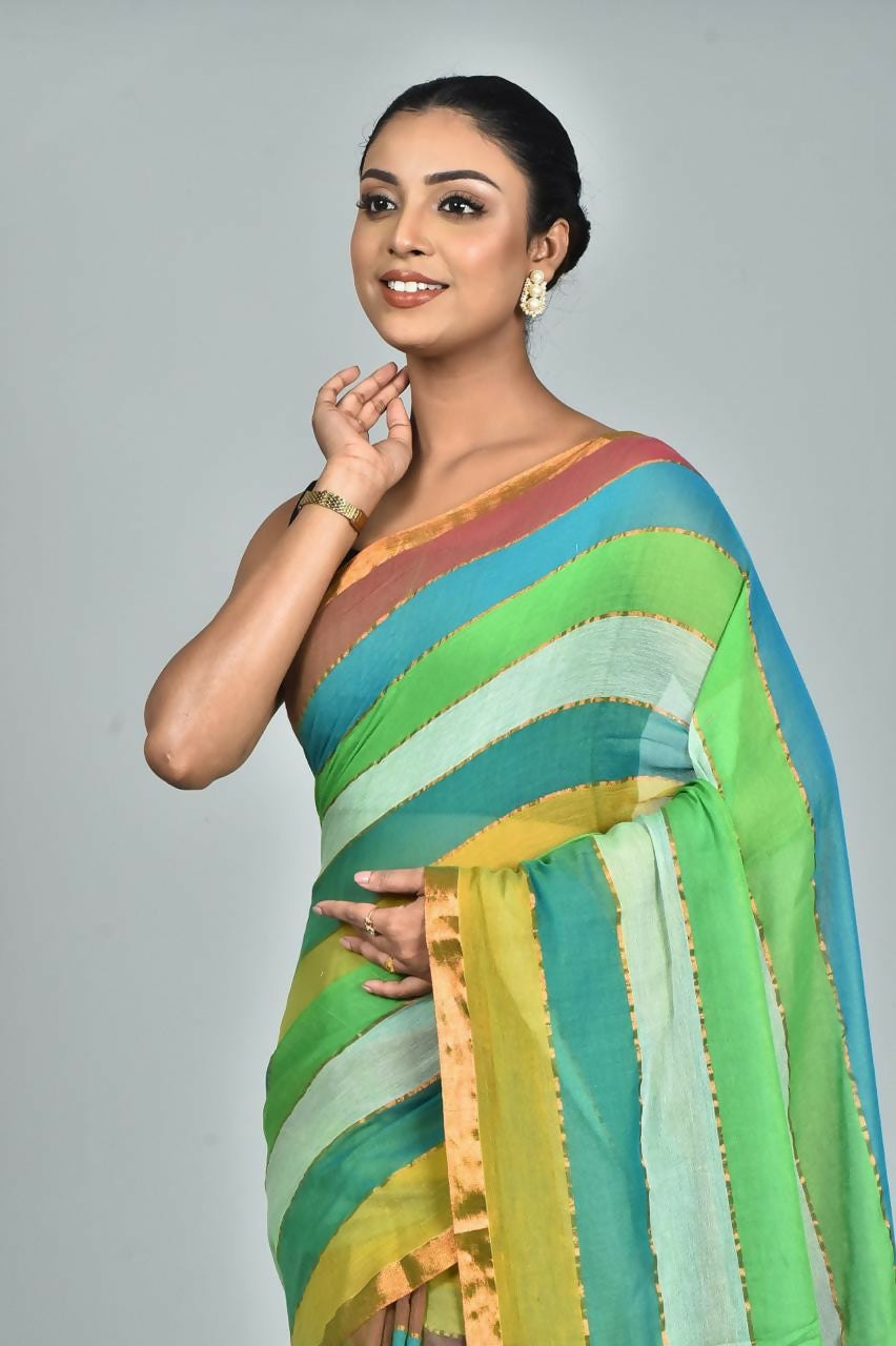 Exclusive Collection Beautiful Multi2 Pure Cotton Woven Handloom Saree With Running Blouse Piece - Swadesiicart