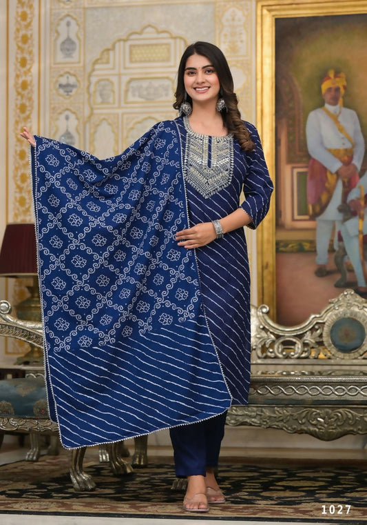 Partywear Designer Blue cotton Stitched Suit With Dupatta - Tanisha | Swadesiicart