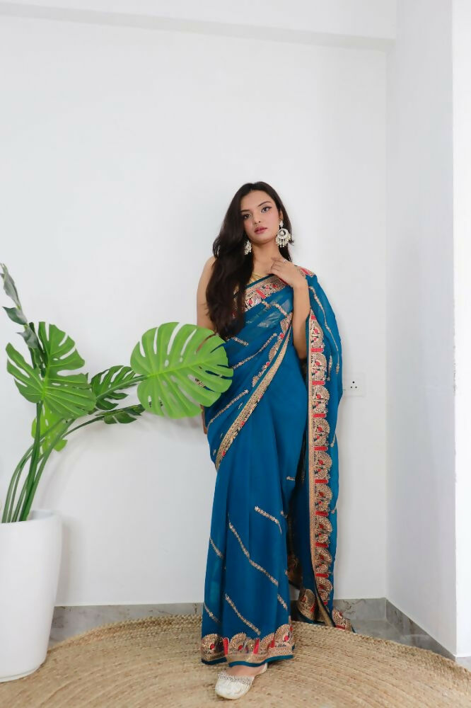 Vamsee Aaradhna Blue Georgette Saree - Swadesiicart