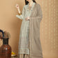 Jyoti Fashion Women's Green Chanderi Silk Elegant Jardoshi Semi Kurta with Trouser & Dupatta | Swadesiicart
