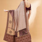 Beige, Purple Tussar Silk Zari, Thread And Cord Embroidery, Laser Cut Applique Saree - Norita Hit Design - Swadesiicart