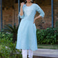 Juniper Women's Blue Sheer Sucker Embroidered Straight Kurta | Swadesiicart